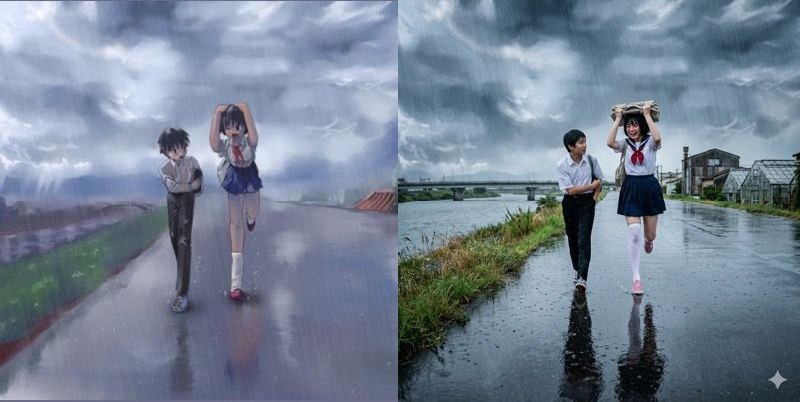 Convert this into an ultra-realistic, cinematic, fully photorealistic scene. The characters must be transformed into real human versions of the original uploaded references, keeping their identity, facial structure, key features, and overall likeness intact.