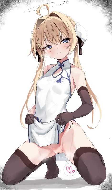  たくしあげチャイナ#R-18 #女の子 #オリジナル #ロリ #パイパン #愛液 #ノーパン #長手袋