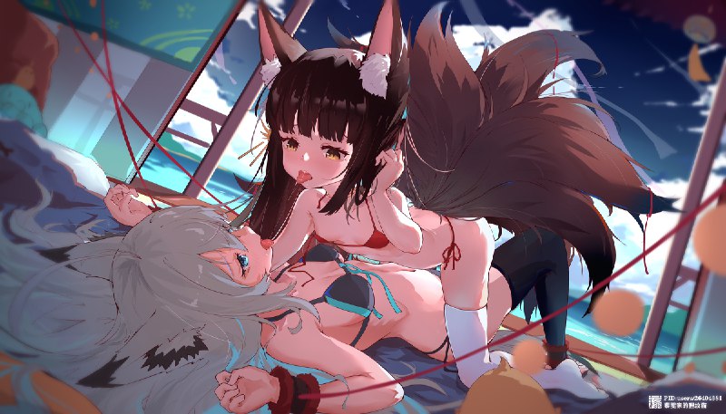  狐叠#江風(アズールレーン) #アズールレーン #ストッキング #水着 #ビキニ #トレンカ #長門(アズールレーン) #アズールレーン500users入り #百合 #アズールレーン1000users入り