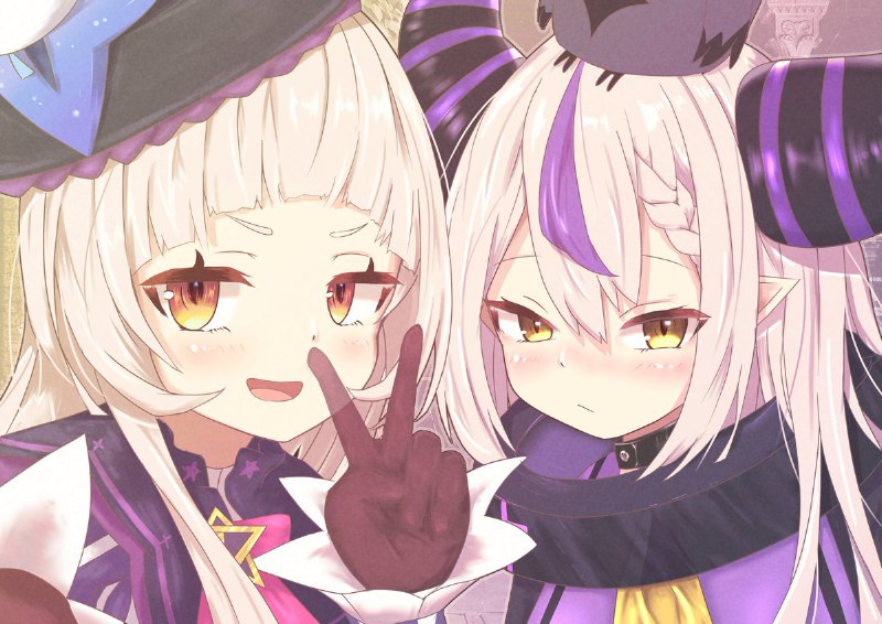 「ラプちゃん照れてんの～？ｗ」「うるさい！わがはいカメラとか慣れてないから…あとラプちゃん言うな」#シオンの書物 #Laplus_Artdesu#ムラサキ・イーロデス(1週間毎日投稿7日目)