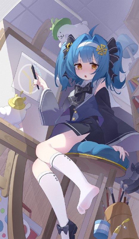 蓝发白丝小萝莉捏 / id=116391648 / 柠檬静静静静 #女の子 #雪糕 #白丝 #萝莉 #插画