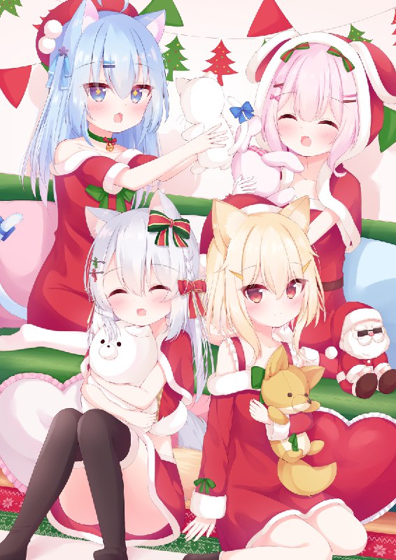 Merry Christmas / 五十六#ハナガサク #ユキノコロモ #アサヒナノ #ツキミヤラン #Vtuber #おむすび屋 #クリスマス #獣耳