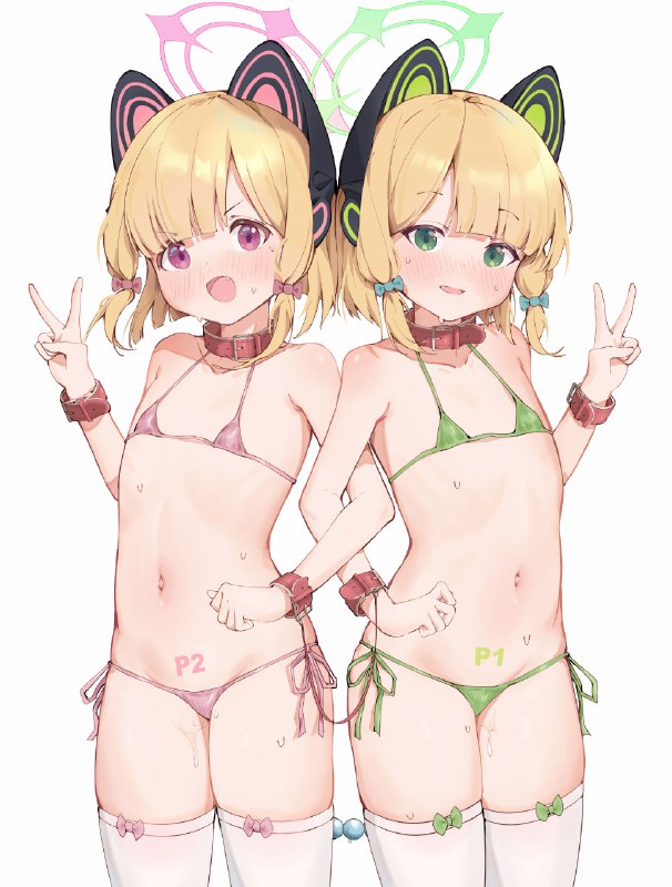  双人游戏#モモイ #ミドリ #碧蓝档案 #拘束 #マイクロビキニ #首輪