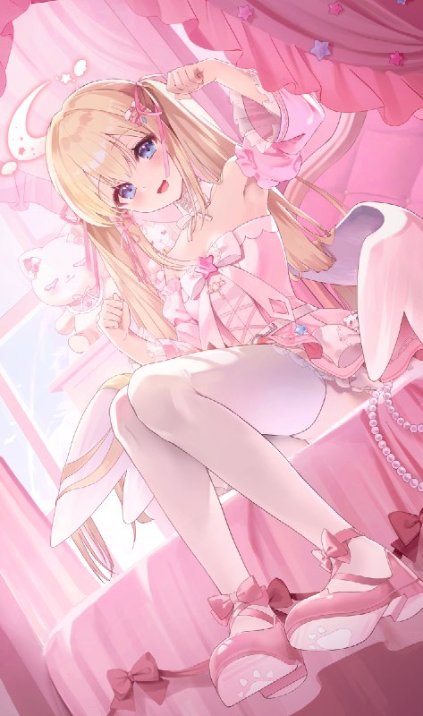  【仕事絵】❤️🎀#仕事絵 #VTuber #碧眼 #天使 #癒月るいな #ピンク