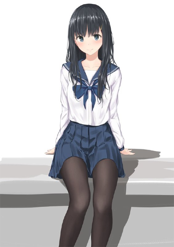 minagiku, original, bad id, bad twitter id, 1girl, bangs, black hair, blue bow, blue eyes, blue neckwear, blue skirt, bow, bowtie…