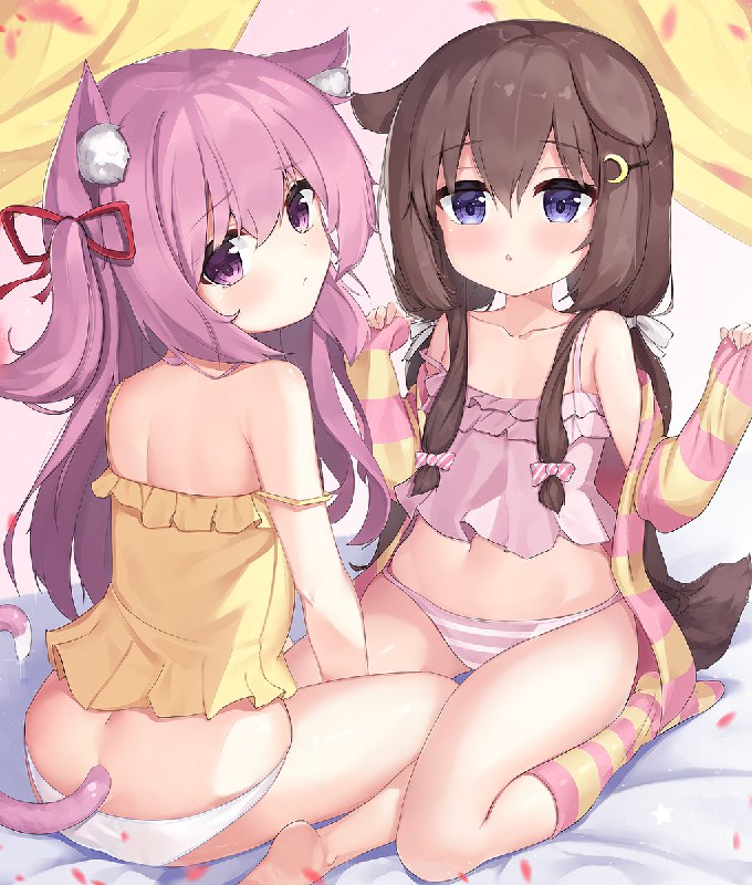 如月 + 文月 / 2drr/ディル@FANBOX#azur_lane #kisaragi #fumizuki #animal_ears #アズールレーン #文月(アズールレーン) #如月(アズールレーン) #パンツ #縞パン #アズールレーン1000users入り
