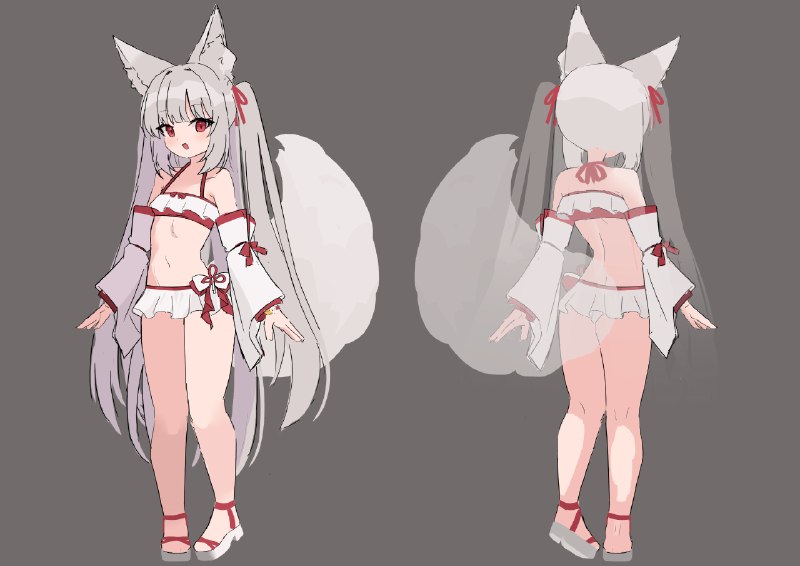 %mid% せつちゃん水着#ロリ #狐耳 #ケモミミ #白髪 #獣耳 #水着 #狐娘 #ふともも