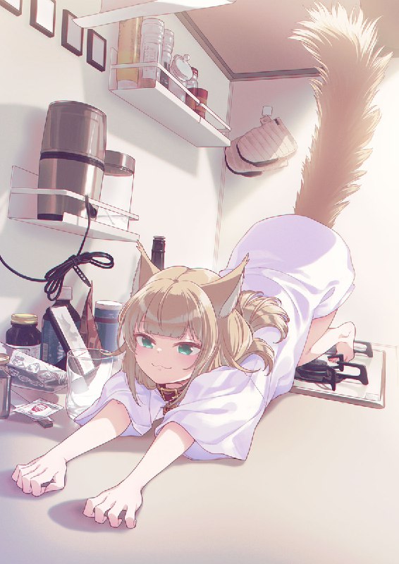 キッチンでのび~🐈🐾 / id=119745437 / 40原 2/2#オリジナル #女の子 #きなこ(嫌パン) #うちのねこが女の子でかわいい #擬人化