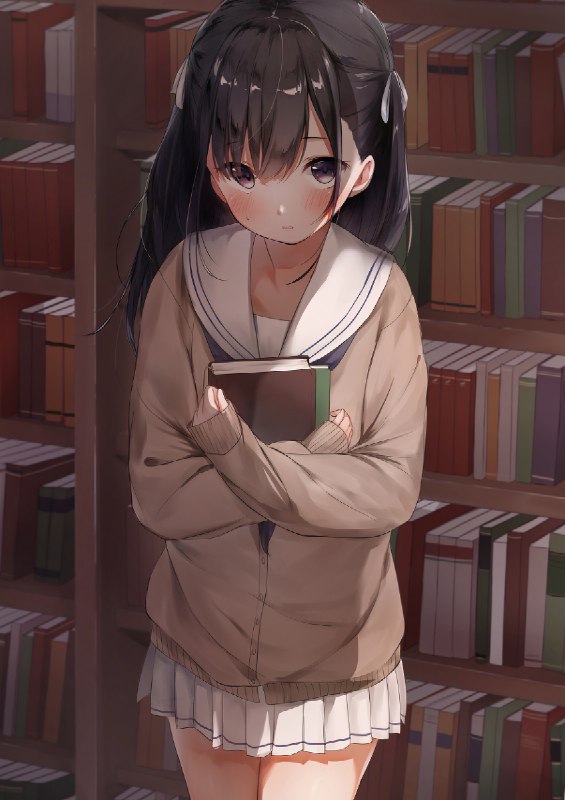 「先輩…？」 / もちなべ#女子高生 #オリジナル #セーラー服 #年下彼女2 #女の子 #スクールカーディガン #黒髪ロング #萌え袖 #カーディガン+セーラー服 #オリジナル7500users入り