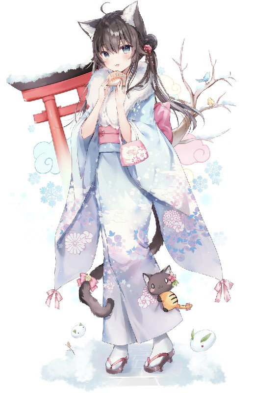 猫年 / rucaco(るかこ)#オリジナル #女の子 #Vtuber #rucaco #猫耳 #正月絵 #着物 #けもみみ #初詣