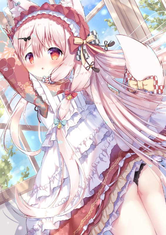 高い高いしていただいてもいいでしょうか…？ / Siera#ふるーつふるきゅーと #ふるふる #狐耳 #和メイド #ヒガンバナ(ふるふる) #けもみみ