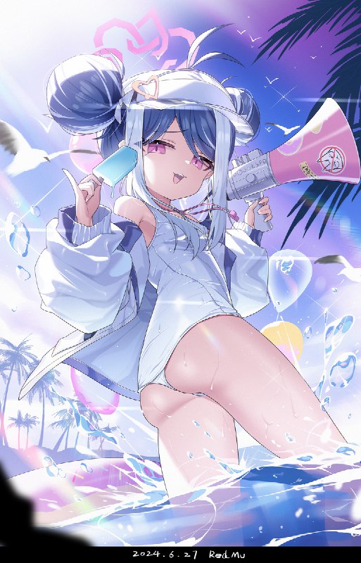 %mid% 蹭热度，画了水吹雪#BlueArchive #少女 #同人 #ブルーアーカイブ #合歓垣フブキ(水着) #合歓垣フブキ #泳装 #插画