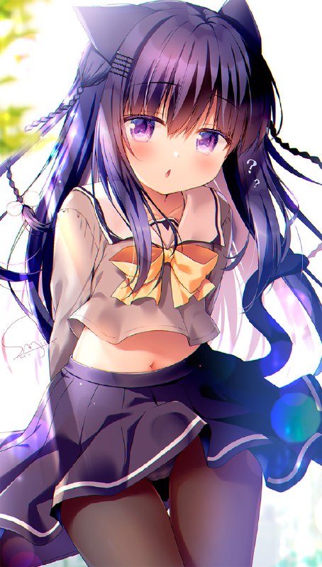 はやく行こっ！ / 笹井さじ✿#オリジナル #女の子 #制服 #猫 #ネコ #しっぽ #黒タイツ #ぱんつ #パンチラ #セーラー服