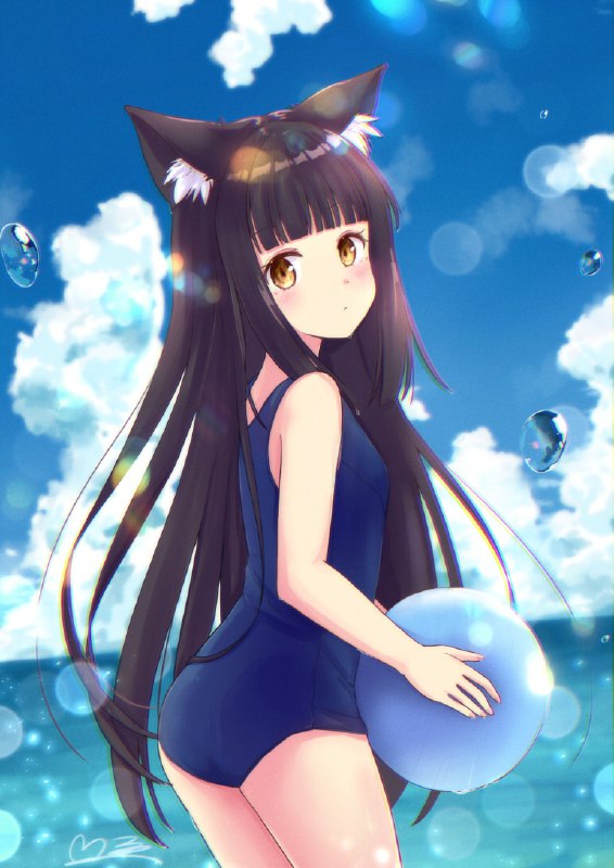  長門　スク水❤#アズールレーン #長門(アズールレーン) #獣耳 #スク水 #旧スク