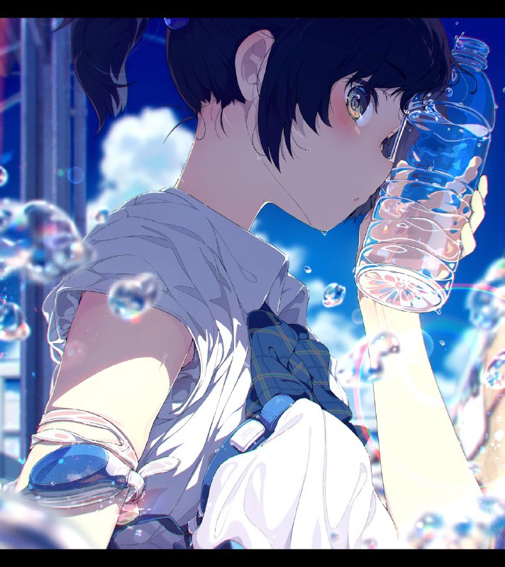 #anime #animegirls #waterbottle #yelloweyes #water #schooluniform #schoolgirl