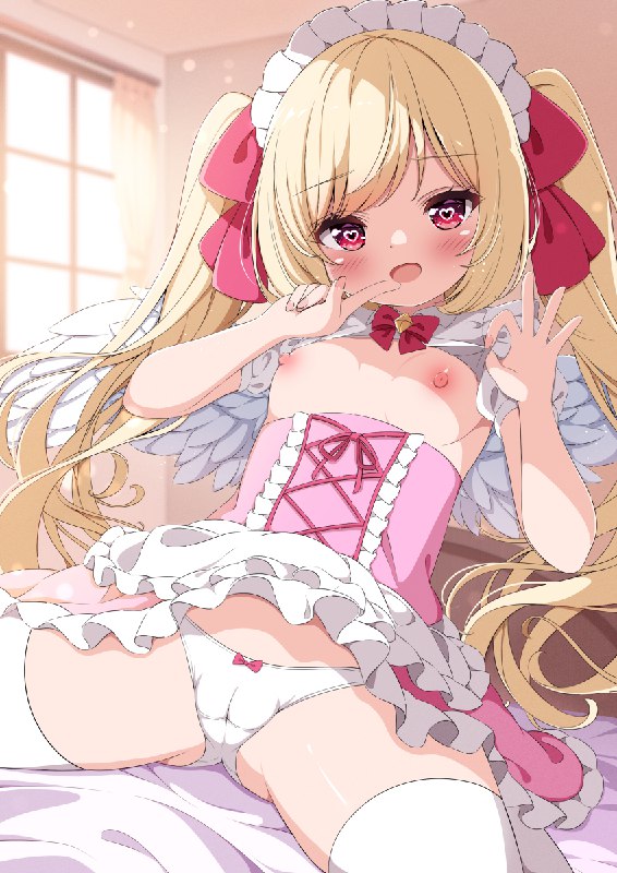  「えっちなご奉仕始めます…♡」#R-18 #女の子 #目がハート #ロリ #金髪 #ツインテール #メイド #パンツ #メスガキ #ちっぱい