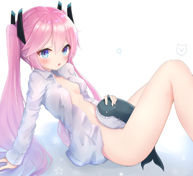 カリファとクジラのぬいぐるみ / ネコザメ🦈#ツインテール #ピンク髪 #女の子 #にゃんこ大戦争 #冥界のカリファ #おへそ #ネコクジラ #電脳学園ギャラクシーギャルズ