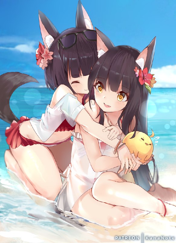 長門&陸奧 / 無人#アズールレーン #長門(アズールレーン) #陸奥(アズールレーン) #水着 #狐耳 #アズールレーン5000users入り