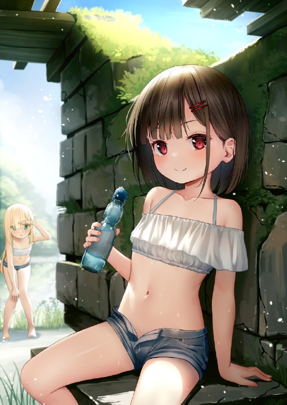 こっそり涼んでいる / id=117448876 / 雁@お仕事募集中 #女の子 #オリジナル #ショートパンツ #ロリ #少女