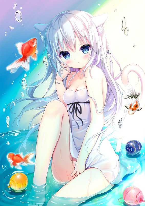 夏の終わり / 師走ほりお#オリジナル #裸足 #猫耳 #キャミソールワンピース