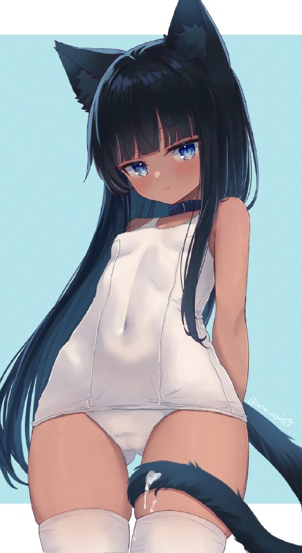  褐色黒髪白スク猫ちゃん#R-18 #オリジナル #白スク #スク水 #褐色 #猫耳 #謎の白い液体 褐色黒髪白スク猫ちゃん#R-18 #オリジナル #白スク #スク水 #褐色 #猫耳 #謎の白い液体