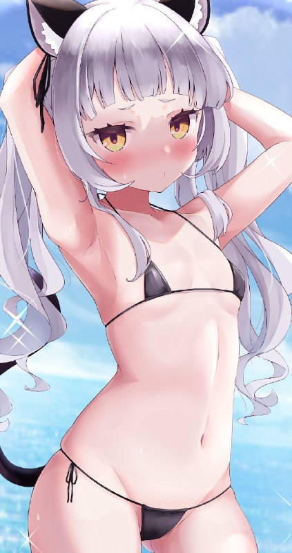  son#ホロライブ #紫咲シオン #腋 #バーチャルYouTuber #猫耳 #水着 #マイクロビキニ #おへそ #バーチャルYouTuber1000users入り