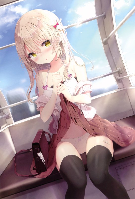 kouda suzu bandaid cropped pantsu skirt lift thighhighs | #1009700 | yande.re
