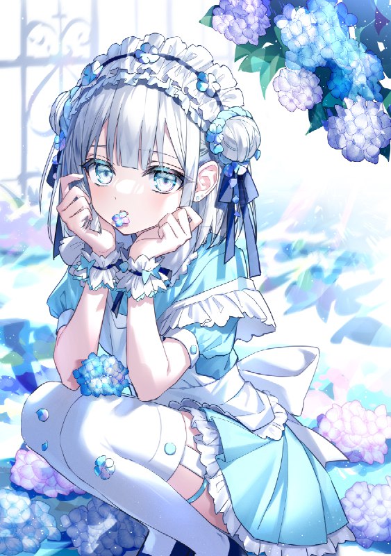 アジサイメイド💠 / 和音ハカ#オリジナル #メイド #メイド服 #銀髪 #紫陽花 #オリジナル1000users入り