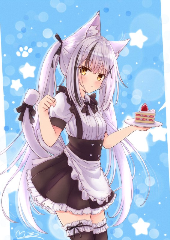 猫耳メイド看板娘しずく❤ / M子#オリジナル #女の子 #猫耳 #ツインテール #銀髪 #メイド #猫耳メイド
