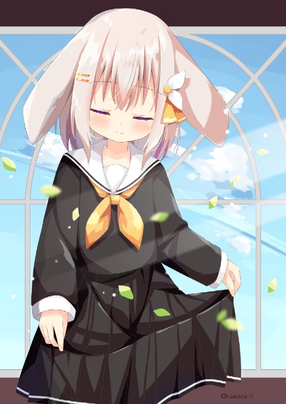 制服うさぎ / Nakkar#オリジナル #女の子 #獣耳 #セーラー服 #裾をつまむ #黒セーラー #ロリ