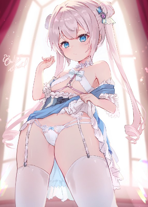 レディのお披露目 / オムレットマト#下着 #ぱんつ #魅惑のふともも #白髪 #ロリ #ツインテール