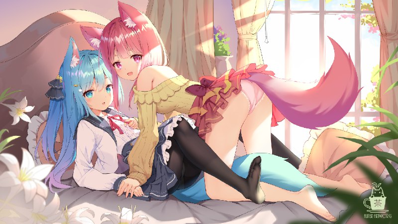 百合狐耳少女 / 猫茶Aliter#百合 #狐耳 #黒タイツ #パンツ #ソックス足裏 #女の子 #ケモ耳 #裸足 #足裏 #オリジナル5000users入り