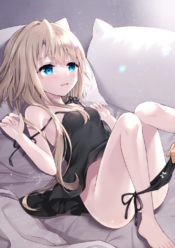 はじめての... / うちゅうねこ@お仕事募集中#オリジナル #女の子 #金髪碧眼 #ティアちゃん #看板娘 #うちの子 #パンツ下ろし #キャミソール