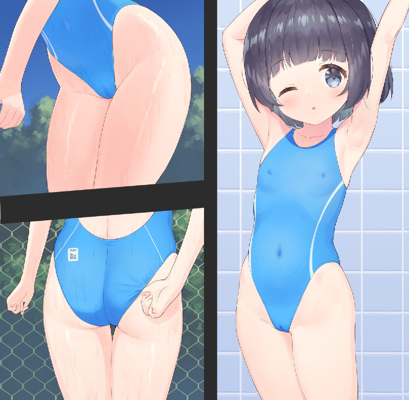 #NSFW 競泳水着 / 巻貝＠FANBOXやってます#R-18 #オリジナル #ロリ #競泳水着 #ハイレグ #腋 #尻 #すじ