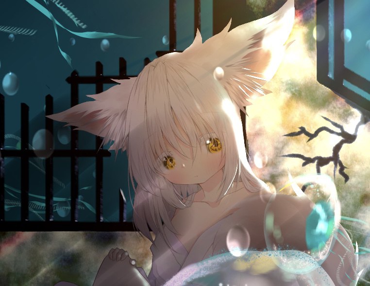 淵 / ゆめねこ🌸 1/5#ロリ #着物 #和風 #少女 #女の子 #脱ぎかけ #ケモミミ #かわいい #オリジナル #魅惑のふともも