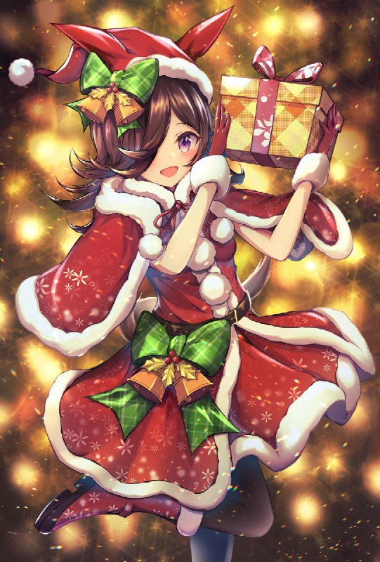 「プレゼントあげません！…えへへ、嘘ですよ？」#ウマ娘　#ライスシャワー　#サンタ