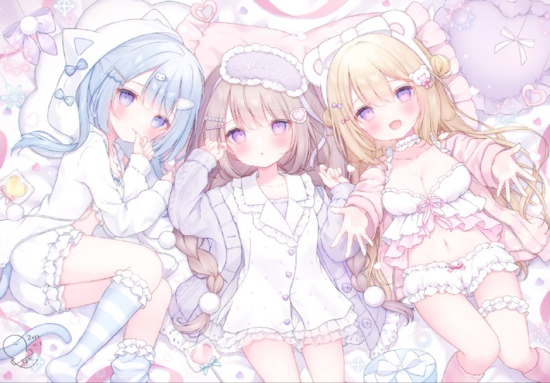 いっしょに寝よ❔🤍💤 | おもち もなか #pixiv 