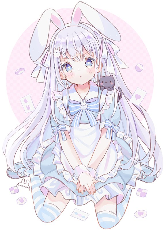 (#^^#) | フルーツラビット#フルーツラビット #pixiv #女の子 #Skeb #ぺたん座り #エプロンドレス