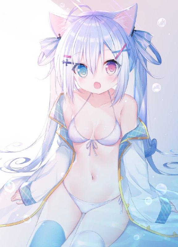 85138361(158034_おみも(omimo))_💙💖_[原创#猫耳#虎牙#双马尾#异色瞳#白色比基尼]